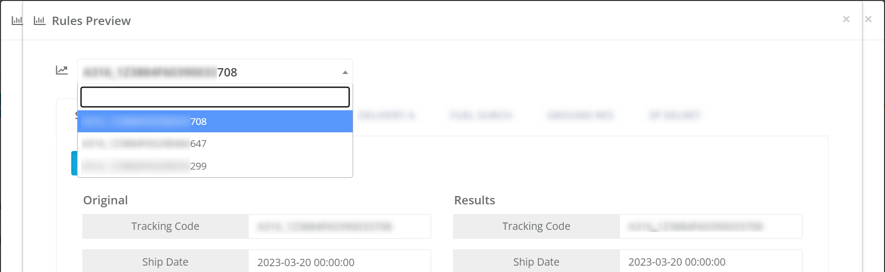 Multiple Tracking Numbers for Rules Preview